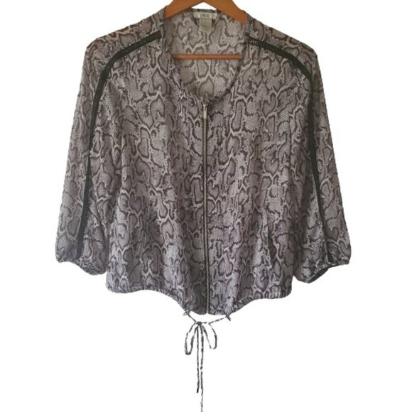 Cache Women's Snakeskin Print Sheer 3/4 Sleeve Blouse Gray Size 4 - Picture 3 of 12